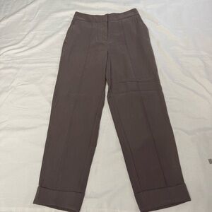 Nine West Gray Suede Pintuck Roll Cuff Cropped Pants Elastic Waist NWT XS